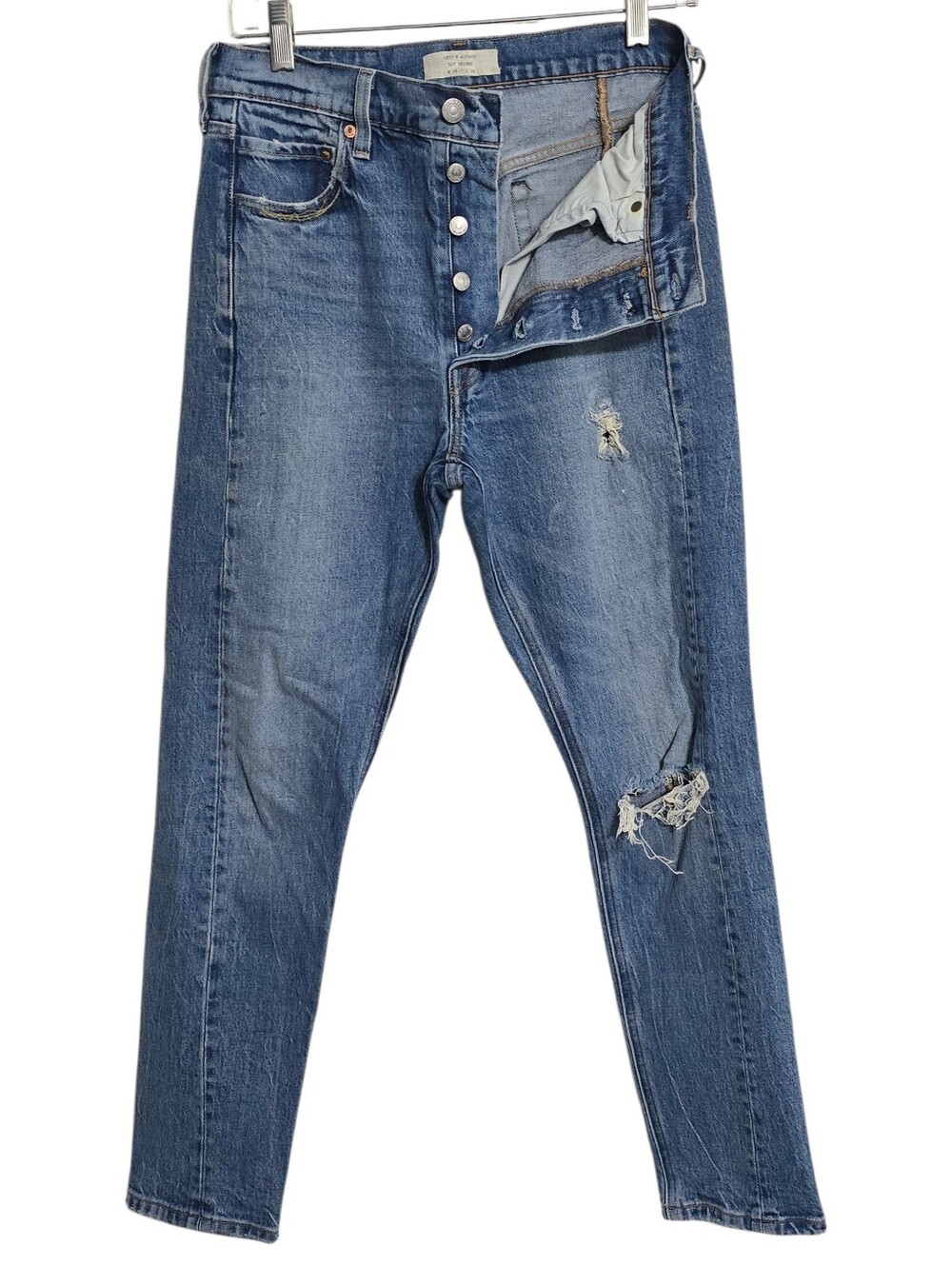 Women's Levi’s Altered 501 Skinny Jeans Button Fly Distressed Light Wash 29x28
